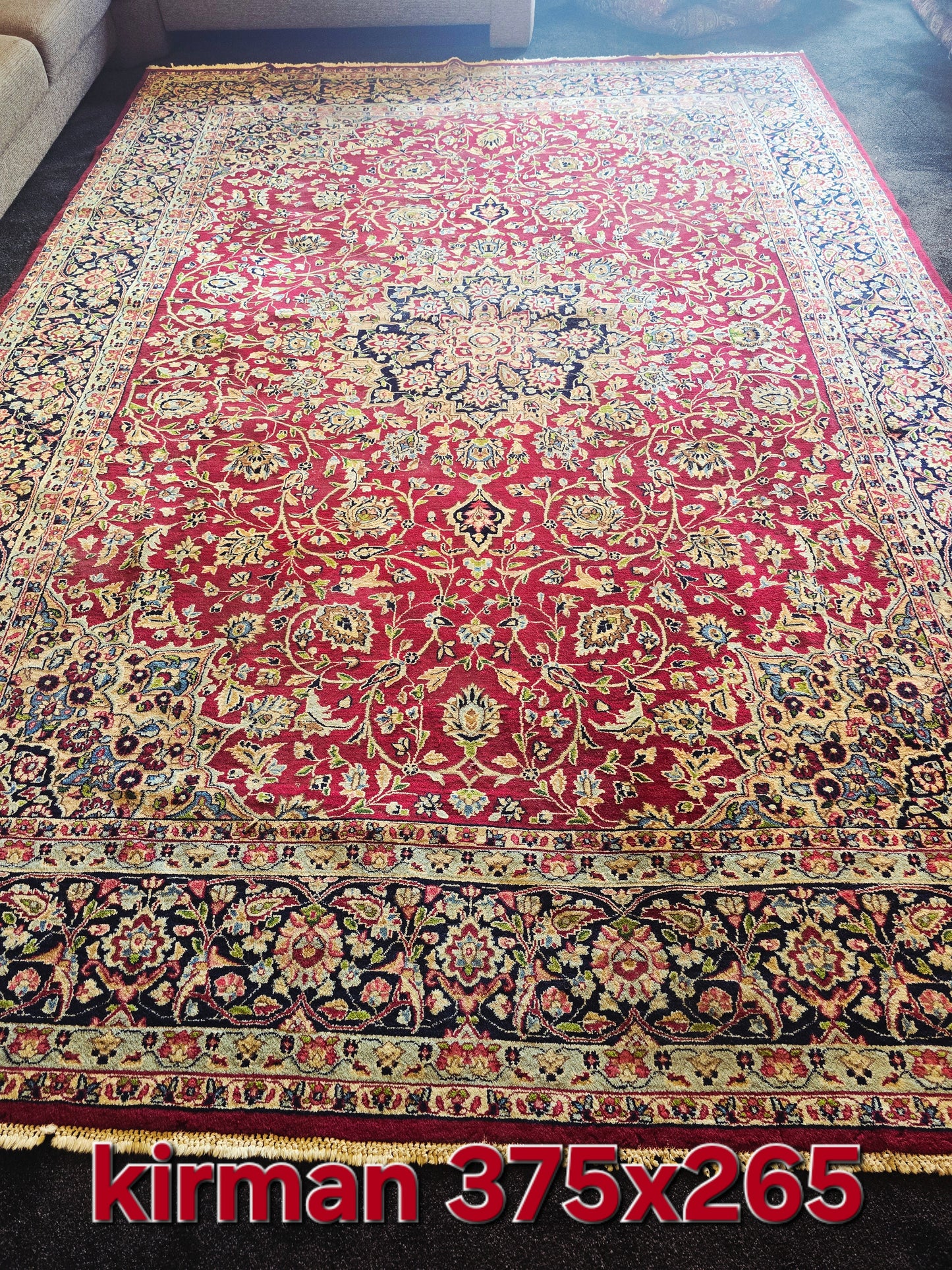Groot perzisch tapijt Kirman 380x265 vloerkleed handgeknoopt iran