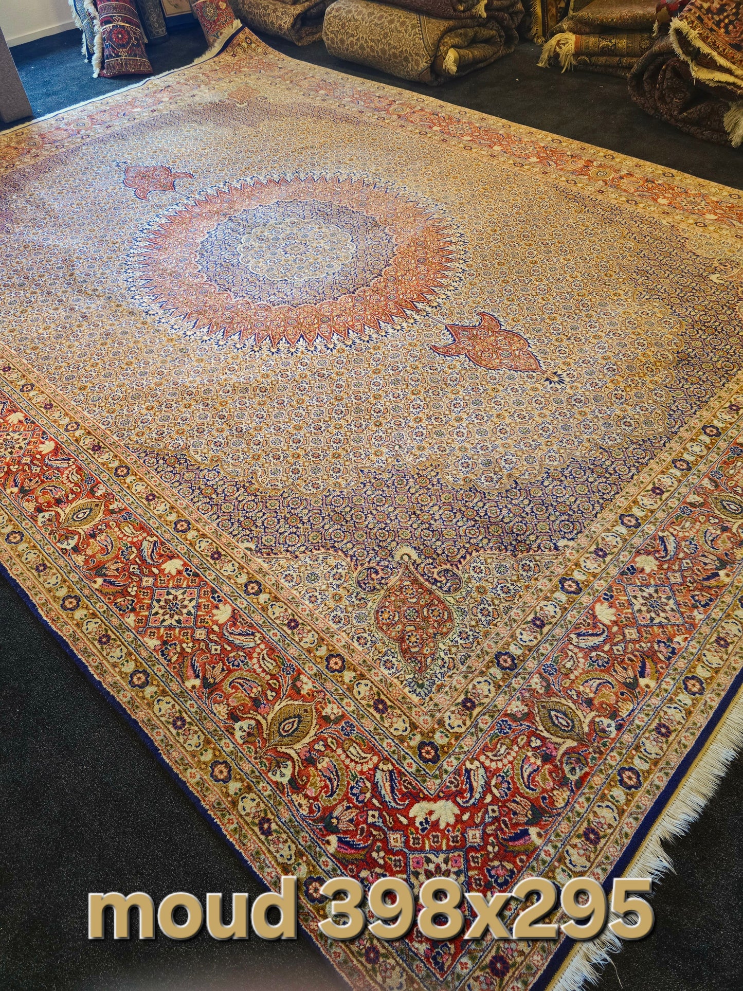 Groot Perzisch Tapijt Moud 398x295 handgeknoopt wollen vloerkleed