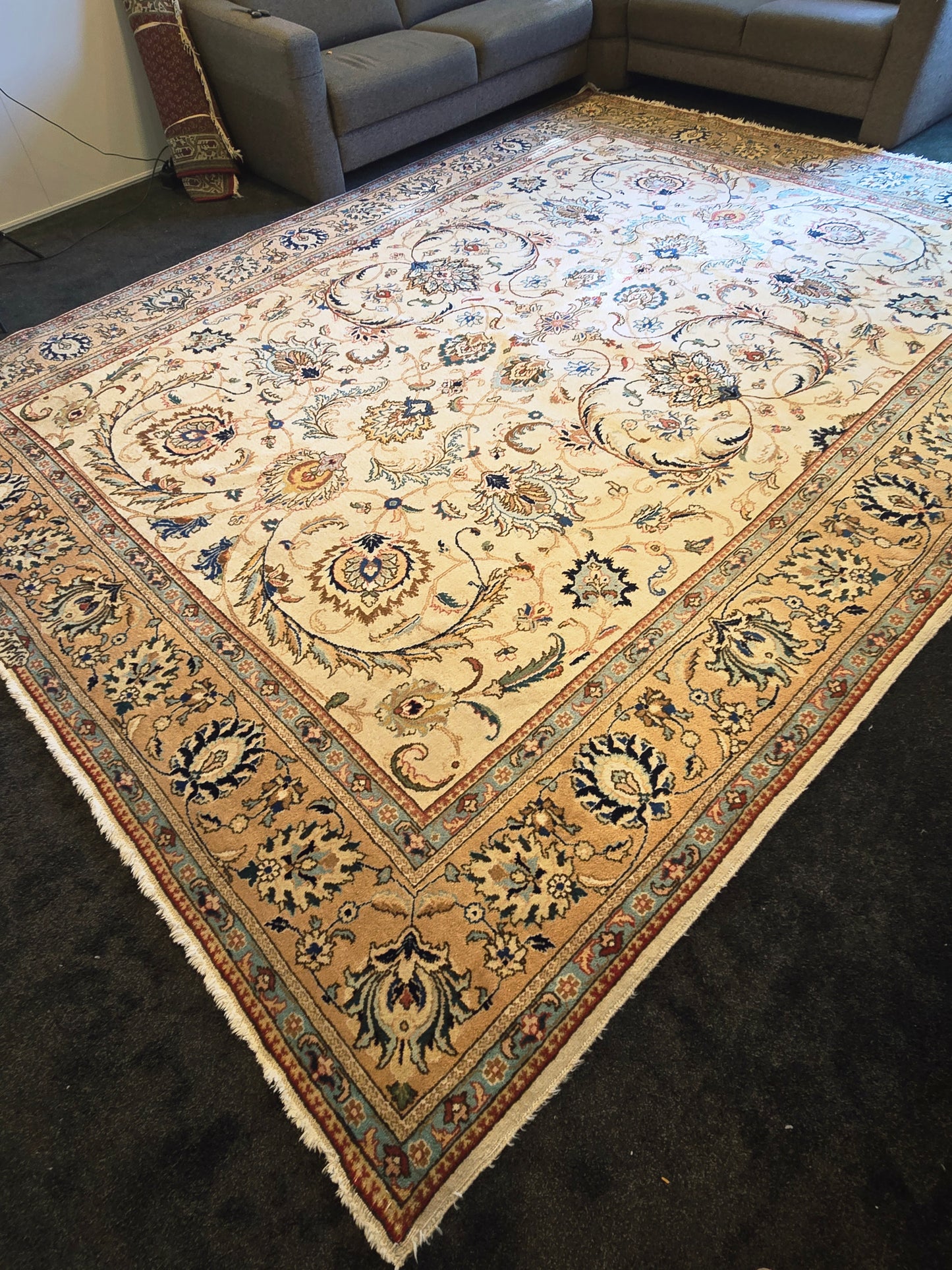 Groot perzisch Tapijt Kashan 385x300 handgeknoopt wollen vloerkleed