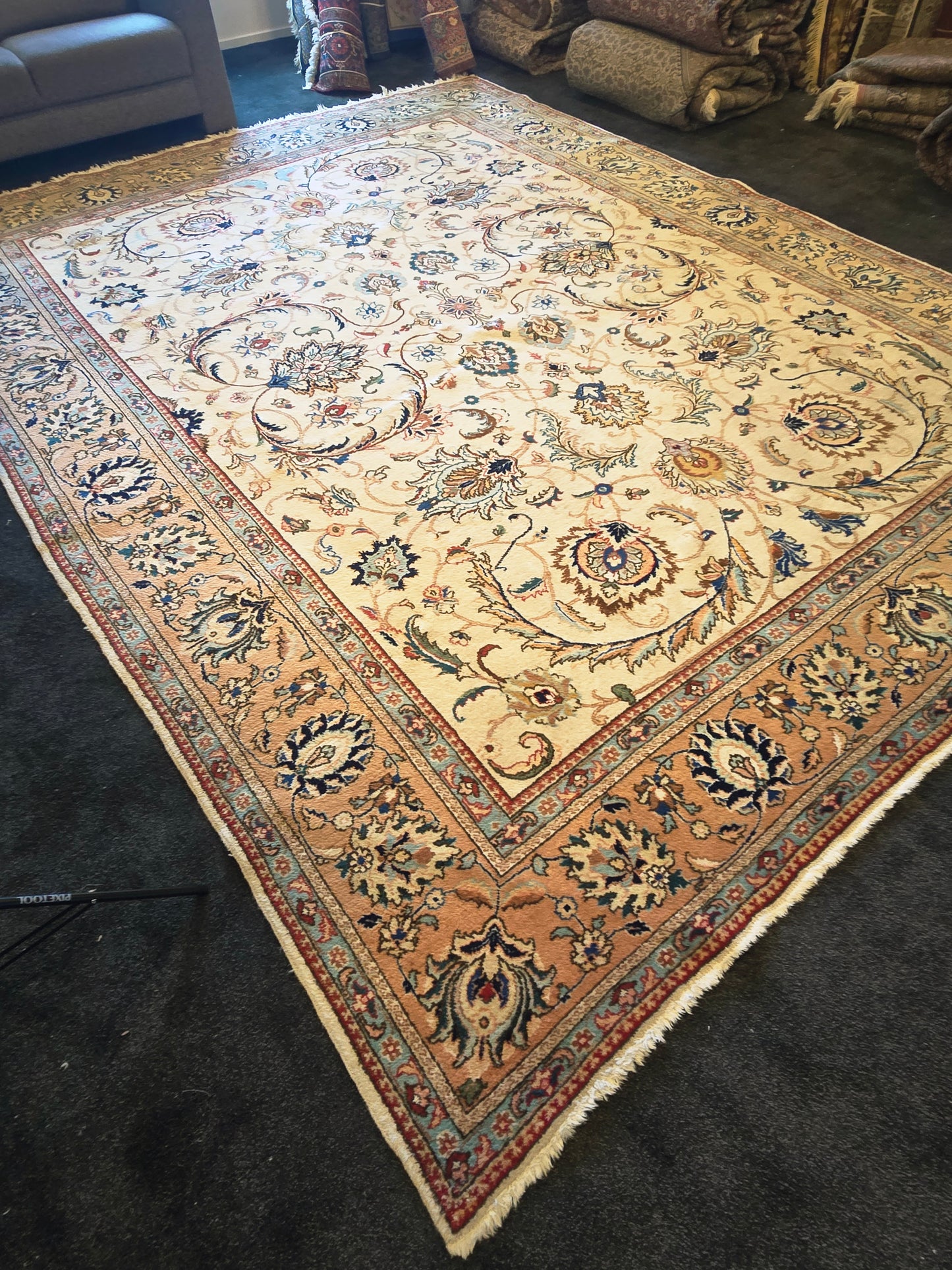 Groot perzisch Tapijt Kashan 385x300 handgeknoopt wollen vloerkleed