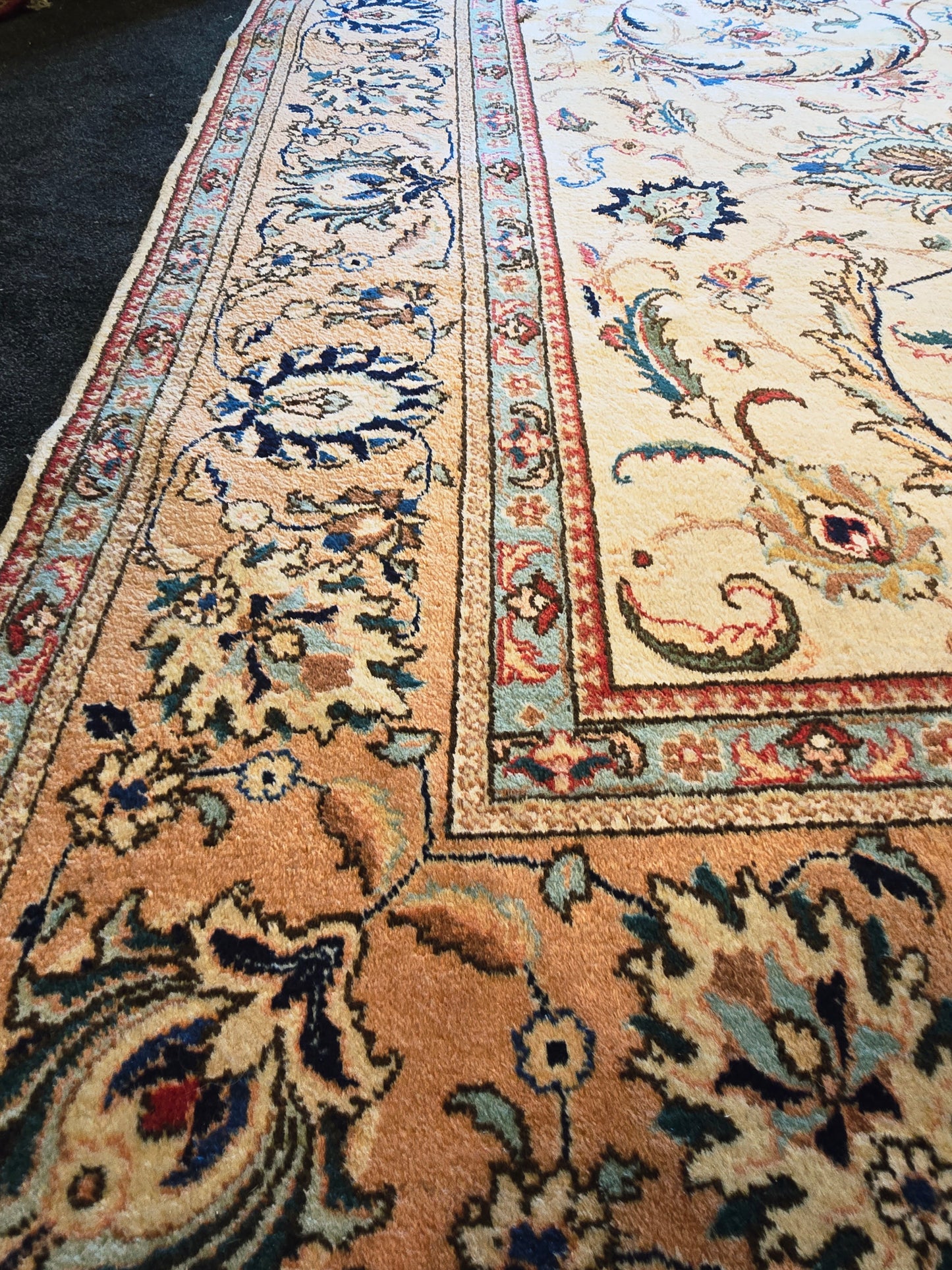 Groot perzisch Tapijt Kashan 385x300 handgeknoopt wollen vloerkleed