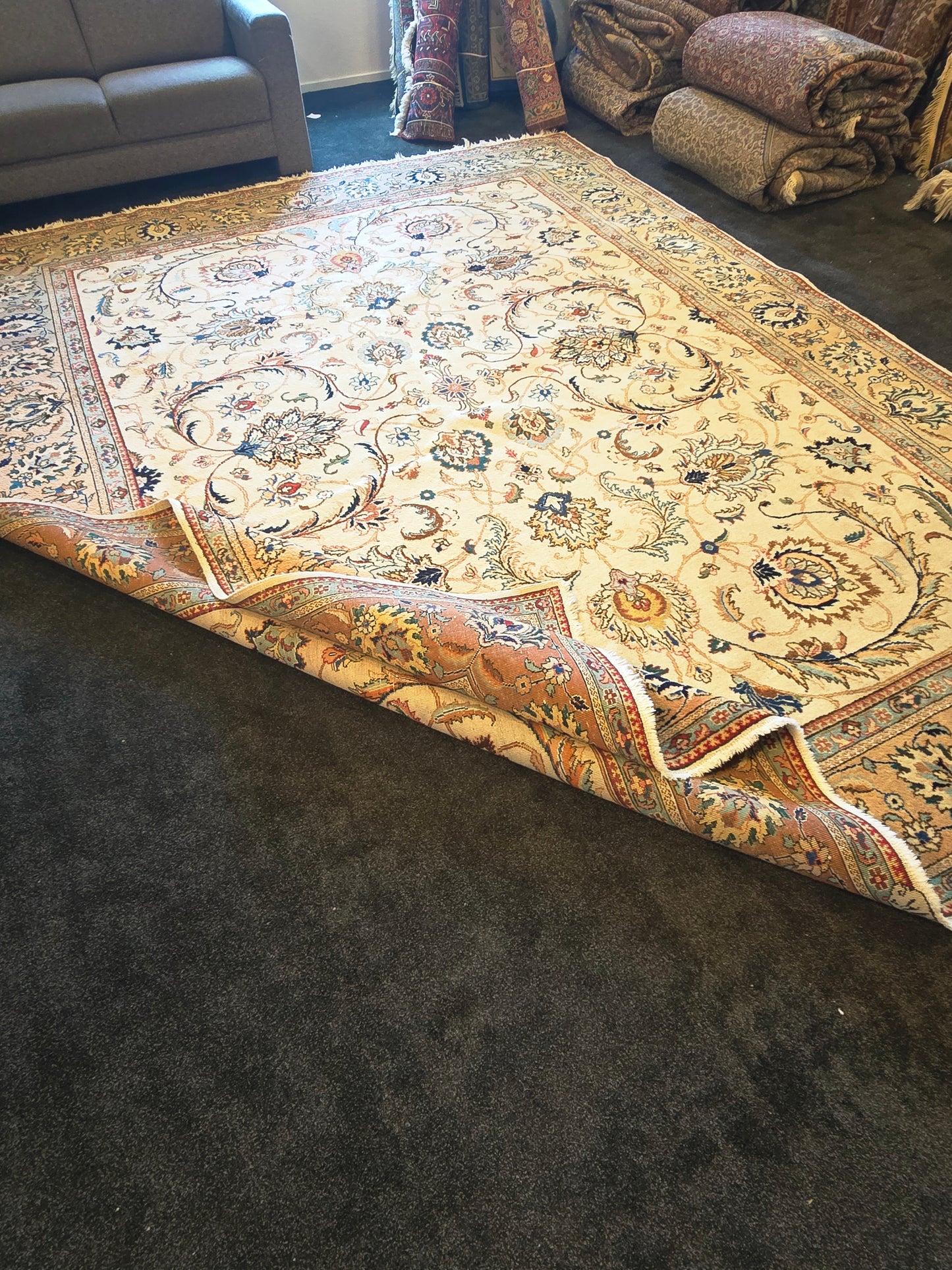 Groot perzisch Tapijt Kashan 385x300 handgeknoopt wollen vloerkleed
