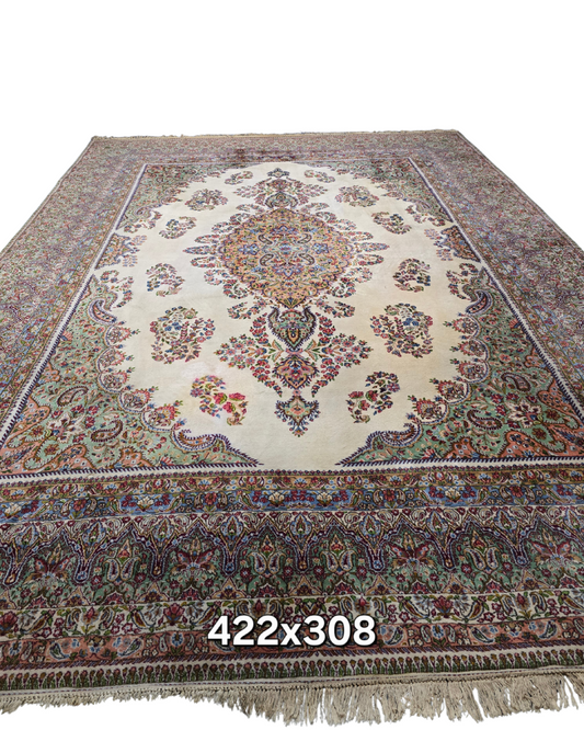 Groot Perzisch tapijt Kirman 422x308 wollen vloerkleed handgknoopt Iran