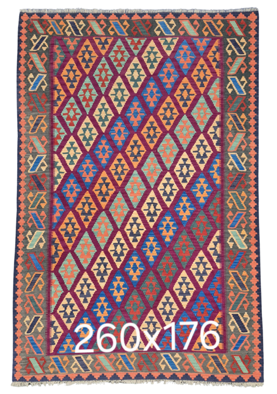 Afgan Tribal kelim 260x176 wollen vloerkleed flatweave