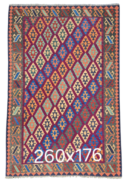 Afgan Tribal kelim 260x176 wollen vloerkleed flatweave