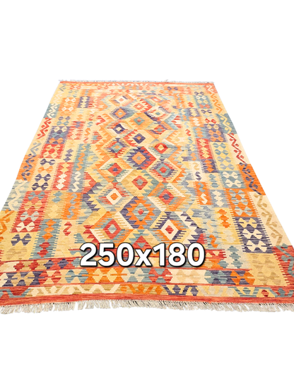 Tribal Kelim Afganistan 250x180 wollen vloerkleed handgeweven