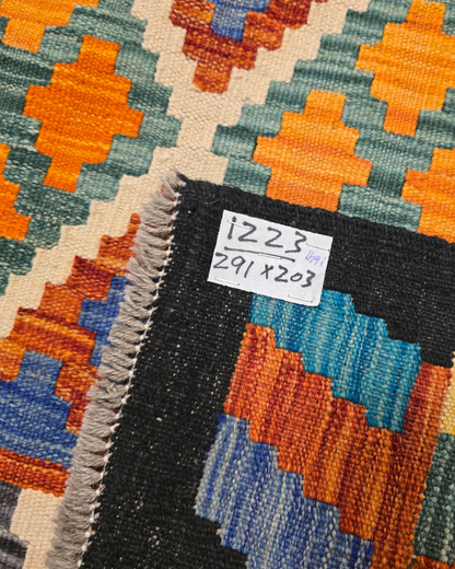 Afghan Tribal kelim 291x203 wollen vloerkleed flatweave