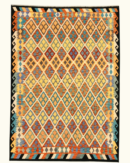 Afghan Tribal kelim 291x203 wollen vloerkleed flatweave