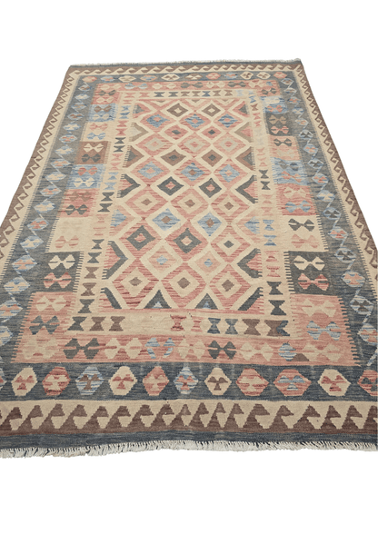 Afgan tribal kelim 290x190 handgeweven wollen vloerkleed