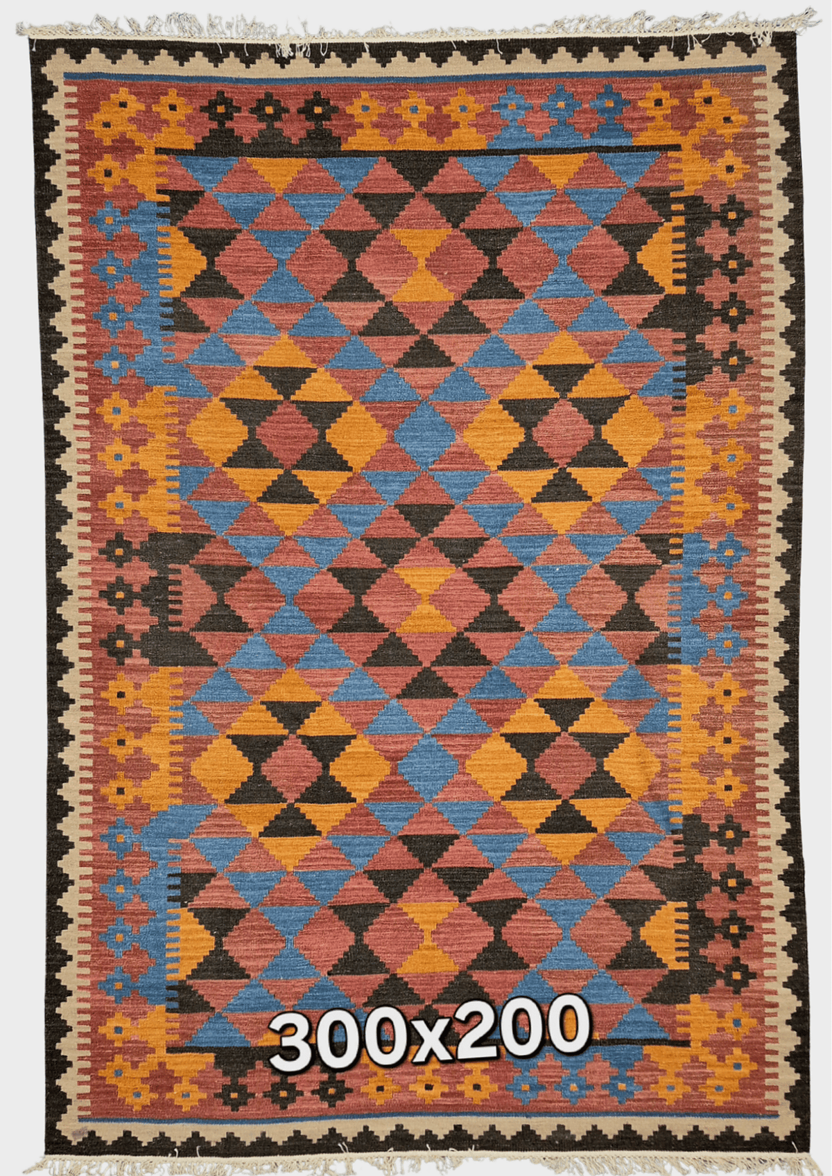 Afgan tribal kelim 300x200 handgeweven wollen vloerkleed