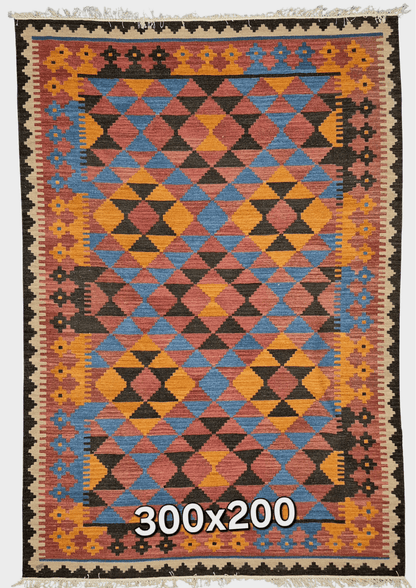 Afgan tribal kelim 300x200 handgeweven wollen vloerkleed