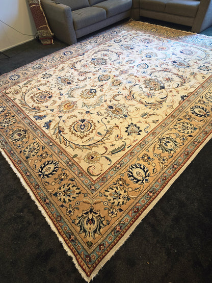 Groot perzisch Tapijt Kashan 385x300 handgeknoopt wollen vloerkleed