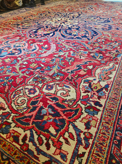 Groot perzisch tapijt Heriz 430 x 330 extra large handgeknoopt wollen vloerkleed