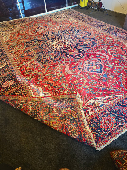 Groot perzisch tapijt Heriz 430 x 330 extra large handgeknoopt wollen vloerkleed