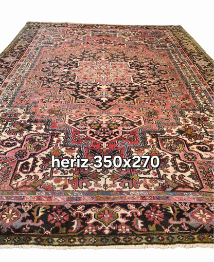Groot Perzisch tapijt Heriz 350x270 wollen vloerkleed Iran Handgeknoopt