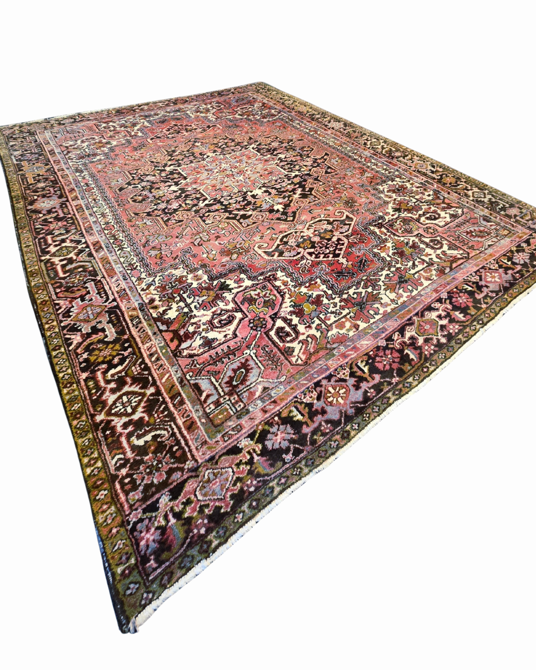 Groot Perzisch tapijt Heriz 350x270 wollen vloerkleed Iran Handgeknoopt