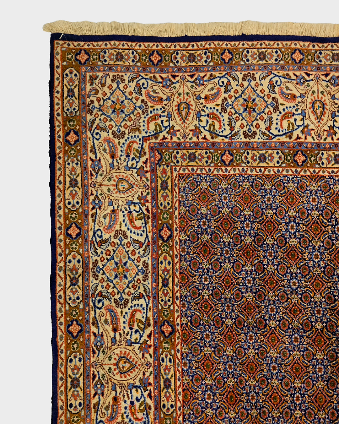 Groot Perzich tapijt Moud 350x250 wollen zijde vloerkleed handgeknoopt Iran