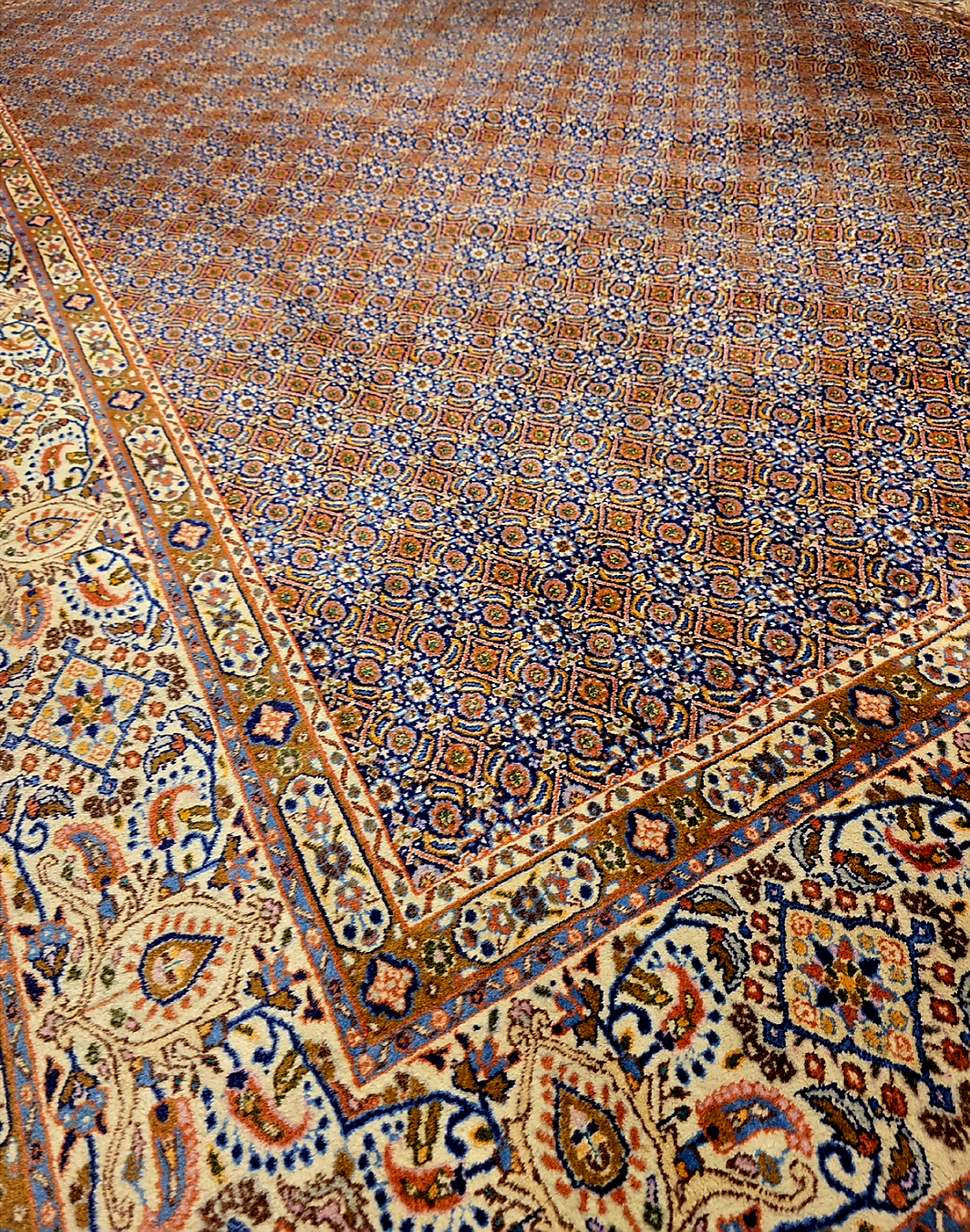 Groot Perzich tapijt Moud 350x250 wollen zijde vloerkleed handgeknoopt Iran