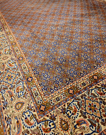 Groot Perzich tapijt Moud 350x250 wollen zijde vloerkleed handgeknoopt Iran