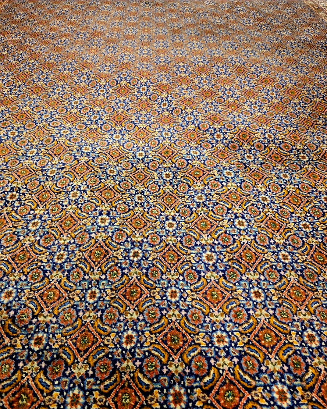 Groot Perzich tapijt Moud 350x250 wollen zijde vloerkleed handgeknoopt Iran