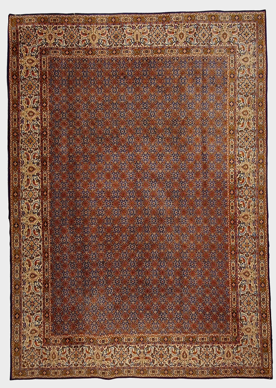 Groot Perzich tapijt Moud 350x250 wollen zijde vloerkleed handgeknoopt Iran