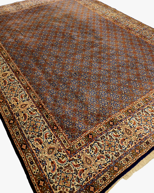 Groot Perzich tapijt Moud 350x250 wollen zijde vloerkleed handgeknoopt Iran