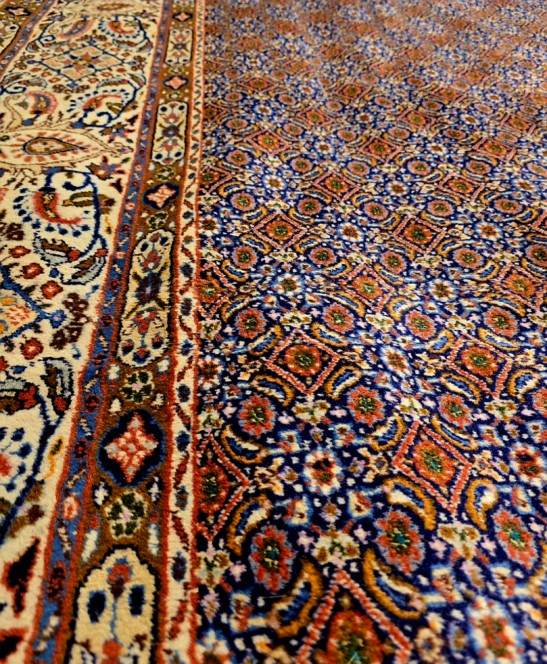 Groot Perzich tapijt Moud 350x250 wollen zijde vloerkleed handgeknoopt Iran