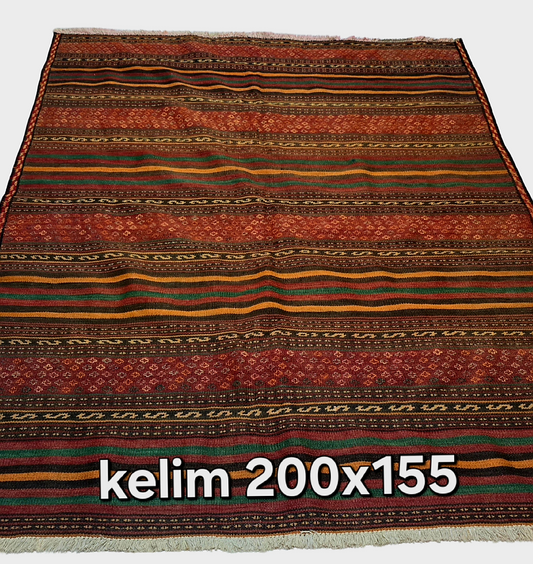 Kelim Perzisch Soumac Iran Kilim 200x155 wollen vloerkleed handgemaakt