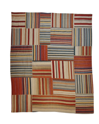 Groot Kelim Patchwork 300x250 wollen vloerkleed India handgeweven