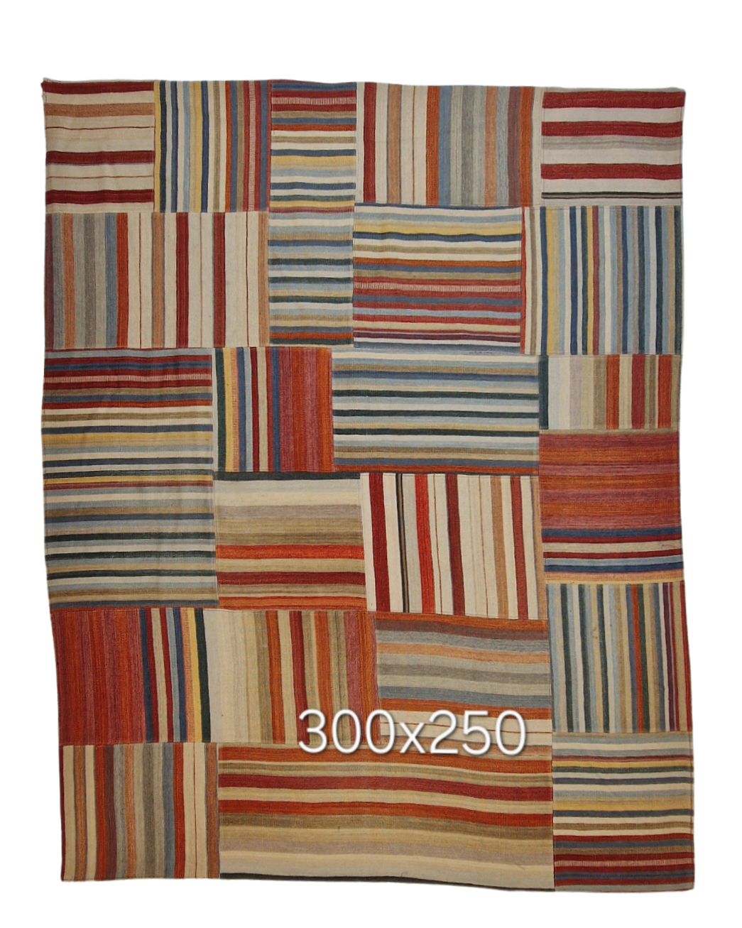 Groot Kelim Patchwork 300x250 wollen vloerkleed India handgeweven
