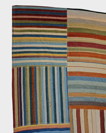 Groot Kelim Patchwork 300x250 wollen vloerkleed India handgeweven