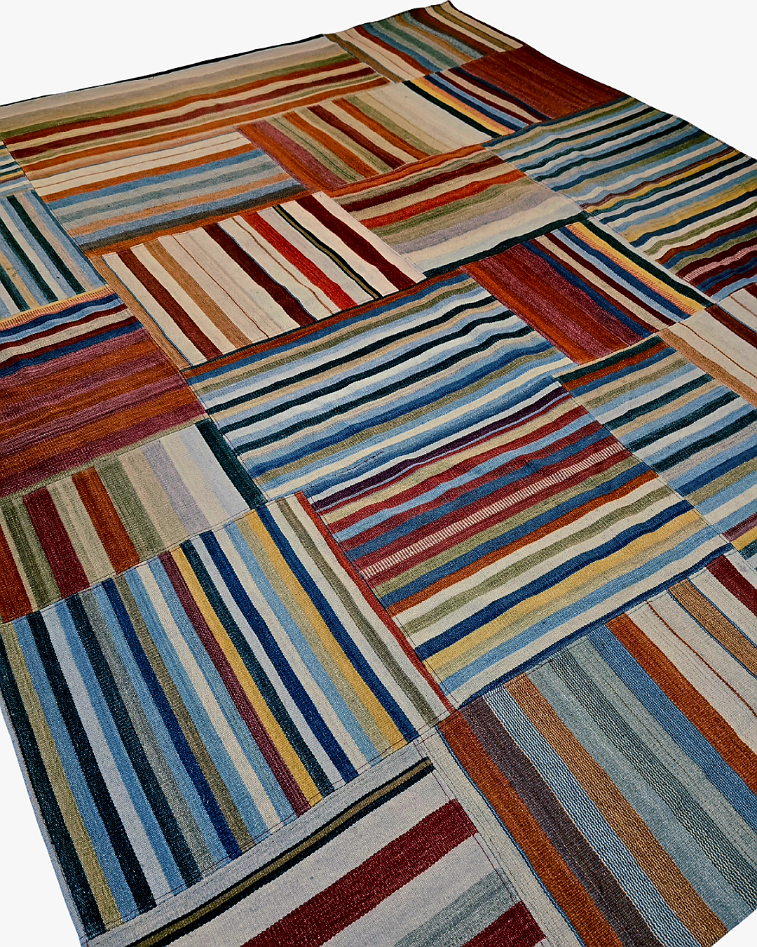 Groot Kelim Patchwork 300x250 wollen vloerkleed India handgeweven