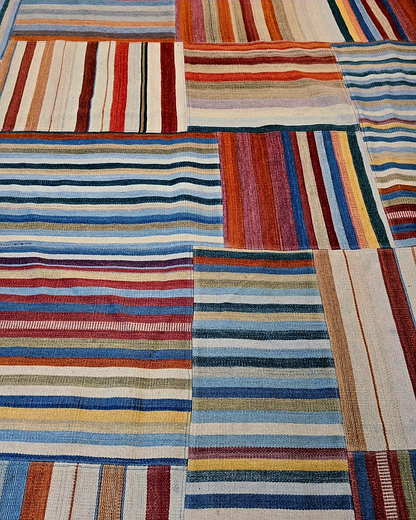 Groot Kelim Patchwork 300x250 wollen vloerkleed India handgeweven