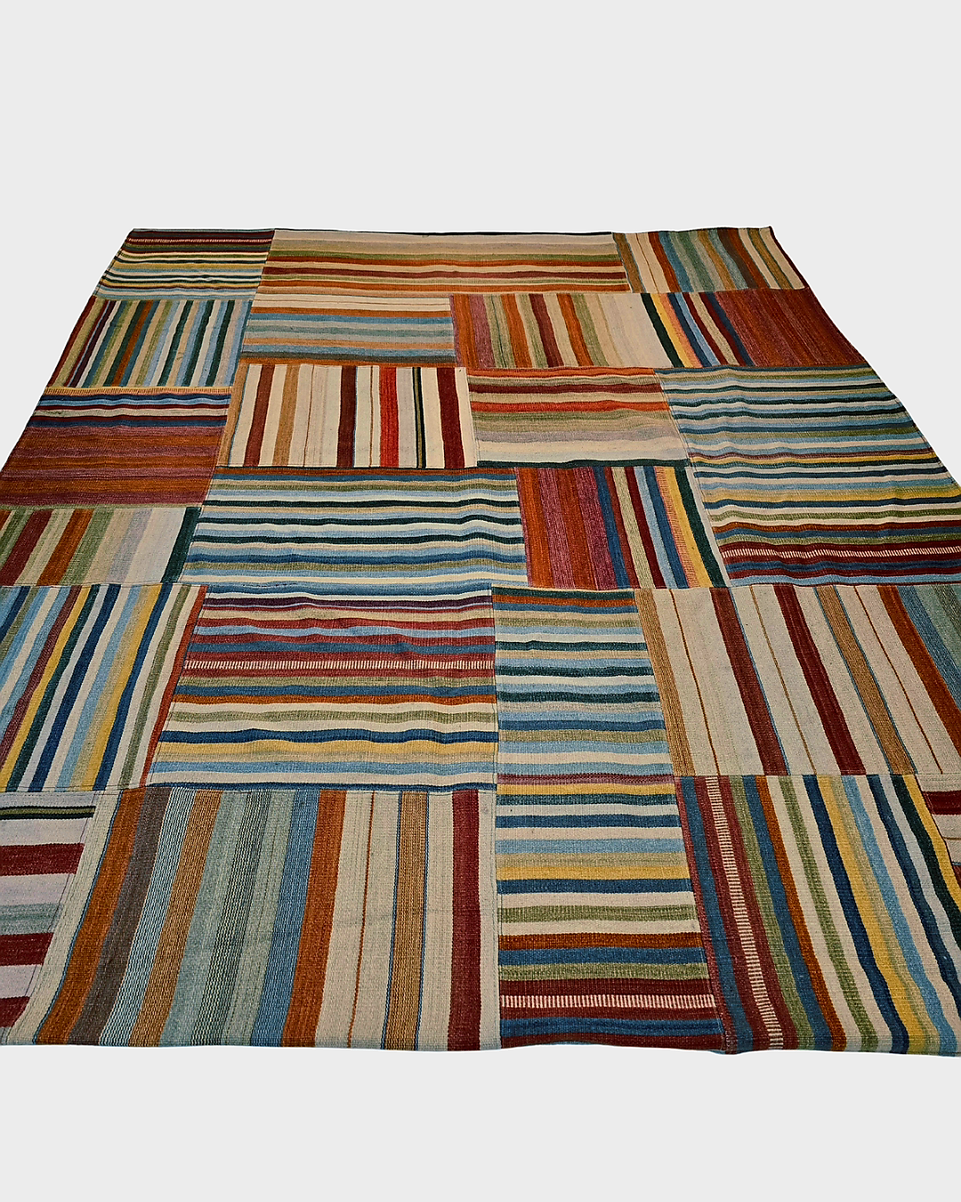 Groot Kelim Patchwork 300x250 wollen vloerkleed India handgeweven