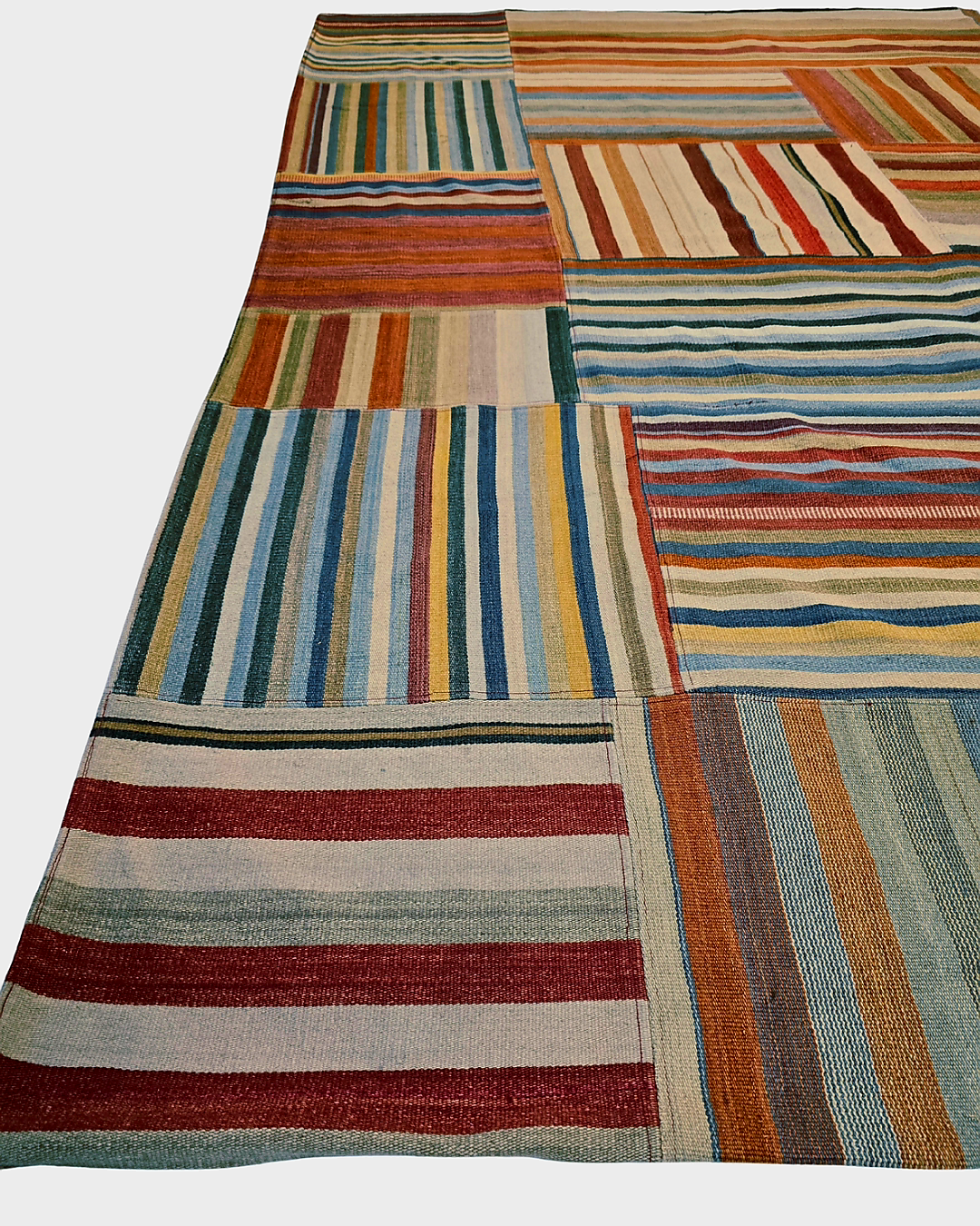 Groot Kelim Patchwork 300x250 wollen vloerkleed India handgeweven