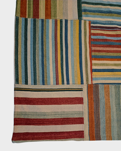 Groot Kelim Patchwork 300x250 wollen vloerkleed India handgeweven