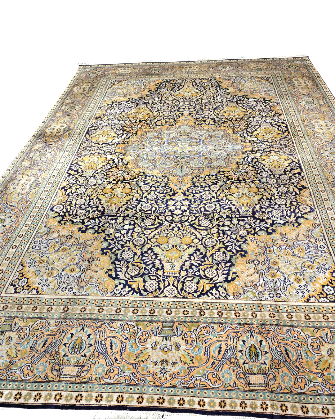 Groot Perzisch tapijt 345x245 zijde vloerkleed handgeknoopt Kashmir