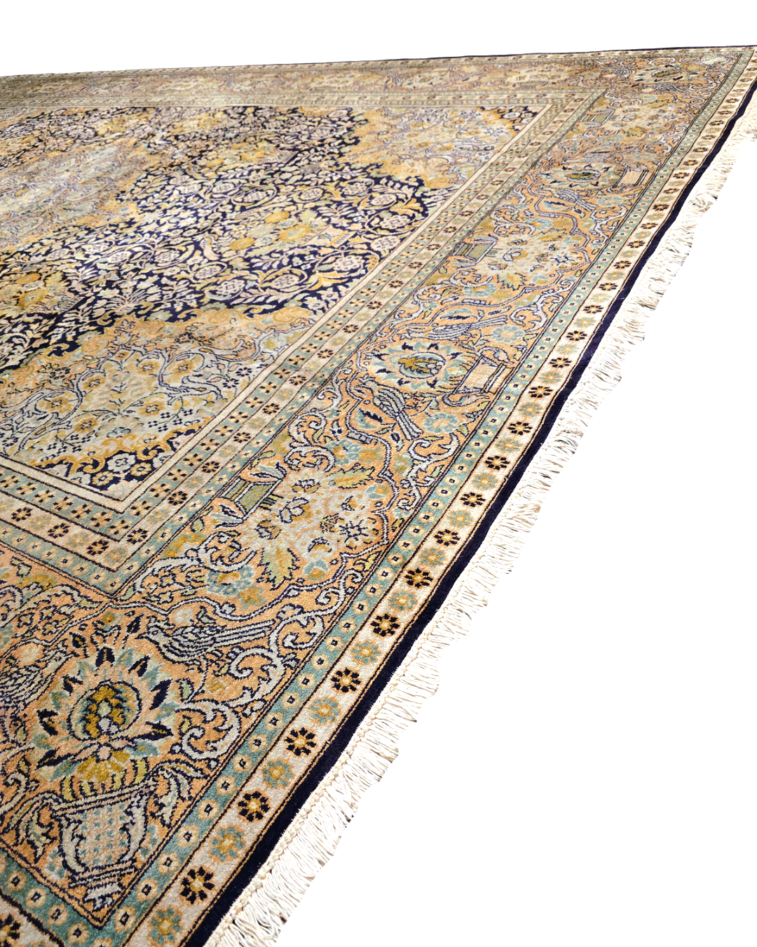 Groot Perzisch tapijt 345x245 zijde vloerkleed handgeknoopt Kashmir