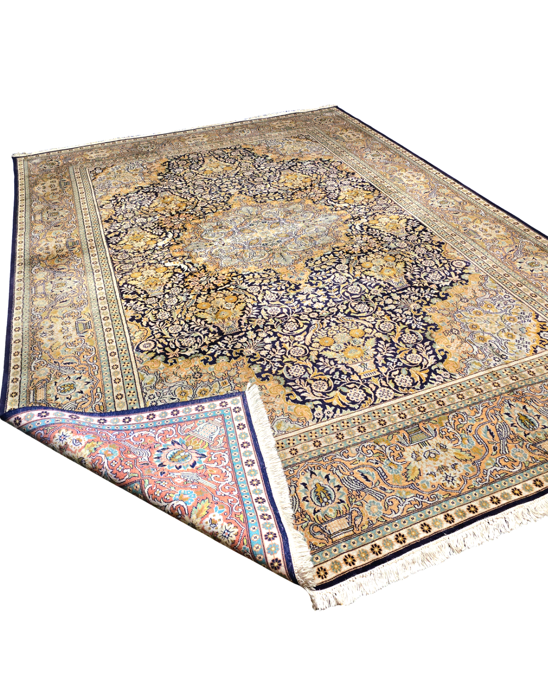 Groot Perzisch tapijt 345x245 zijde vloerkleed handgeknoopt Kashmir