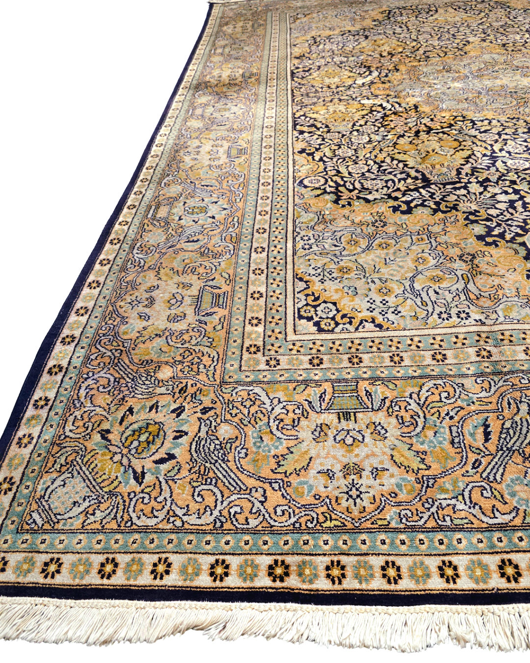 Groot Perzisch tapijt 345x245 zijde vloerkleed handgeknoopt Kashmir