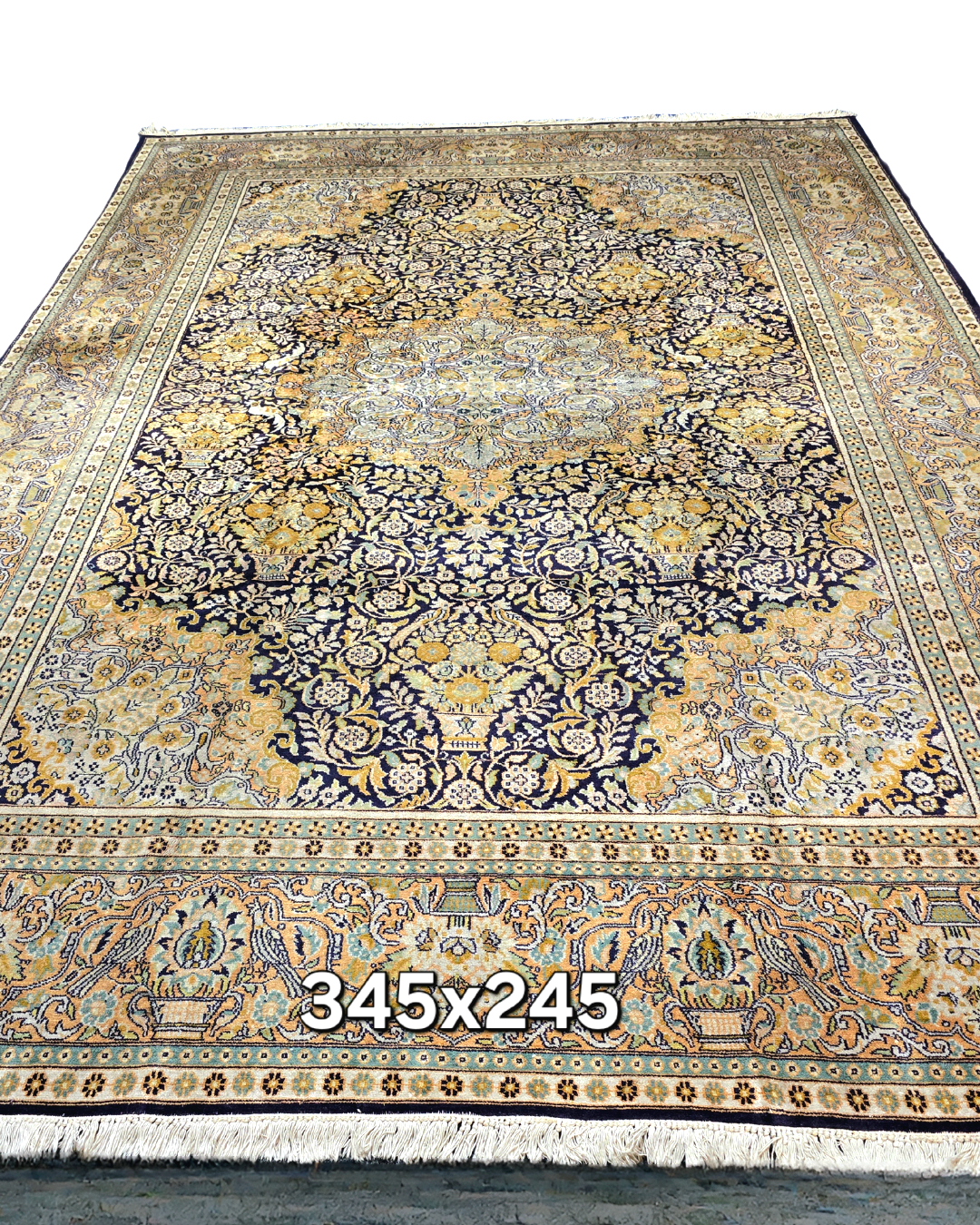 Groot Perzisch tapijt 345x245 zijde vloerkleed handgeknoopt Kashmir