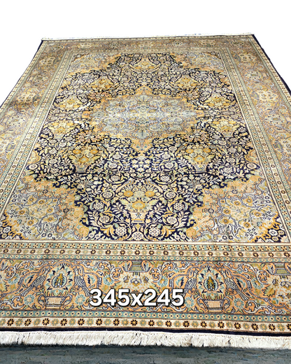 Groot Perzisch tapijt 345x245 zijde vloerkleed handgeknoopt Kashmir