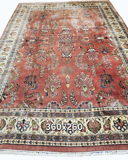 Groot Perzisch tapijt sarough 360x260 wollen vloerkleed handgeknoopt