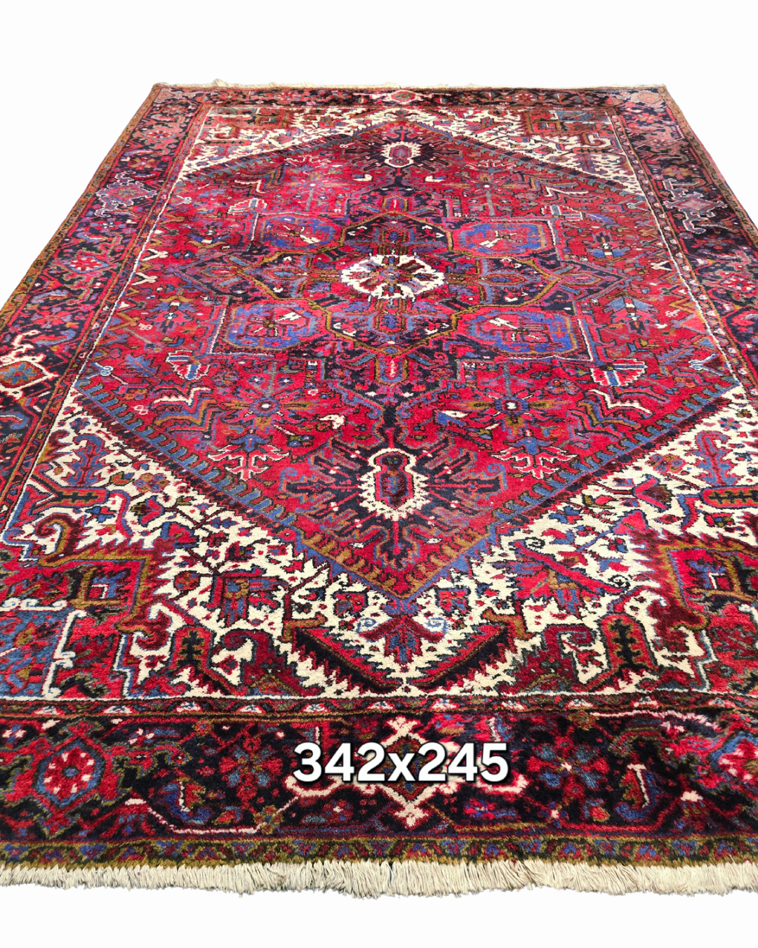 Groot Perzisch tapijt Heriz 342x245 wollen vloerkleed handgeknoopt iran