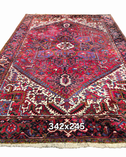 Groot Perzisch tapijt Heriz 342x245 wollen vloerkleed handgeknoopt iran