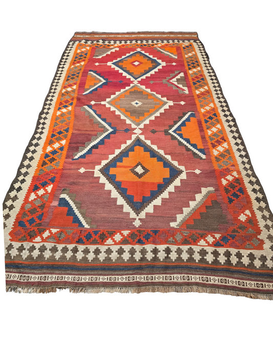 Tribal Kelim kashkay 290x150 handgeweven wollen vloerkleed