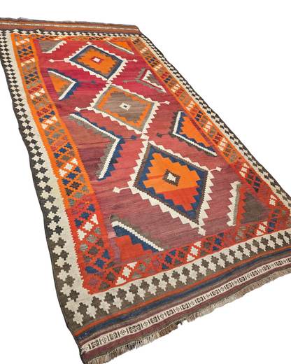 Tribal Kelim kashkay 290x150 handgeweven wollen vloerkleed