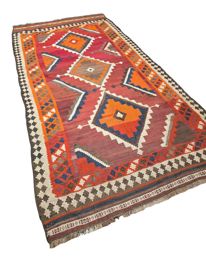Tribal Kelim kashkay 290x150 handgeweven wollen vloerkleed
