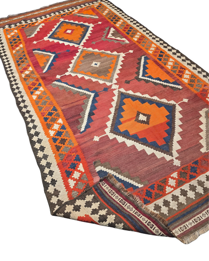 Tribal Kelim kashkay 290x150 handgeweven wollen vloerkleed