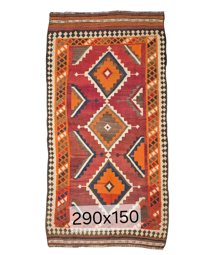 Tribal Kelim kashkay 290x150 handgeweven wollen vloerkleed